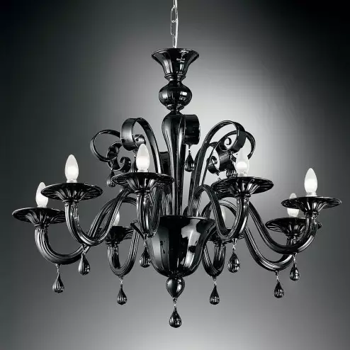 "Stige" lampara de araña de Murano - 8 luces - negro