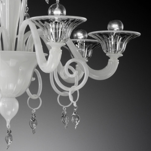 "Taric" lustre en cristal de Murano - 6 lumières - blanc et transparent