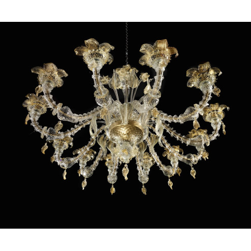 Prezioso 12 lights Murano glass chandelier - transparent gold color