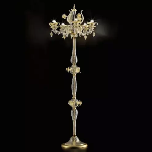 "Prezioso" lampara de pie de Murano 6 luces - color transparente oro