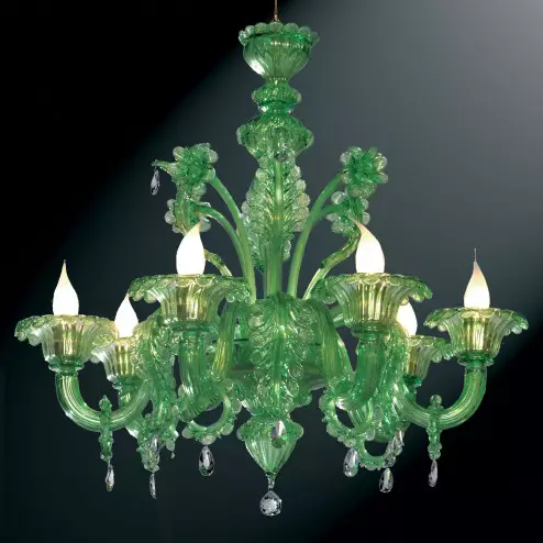 "Giada" lampara verde de araña de Murano - 6 luces