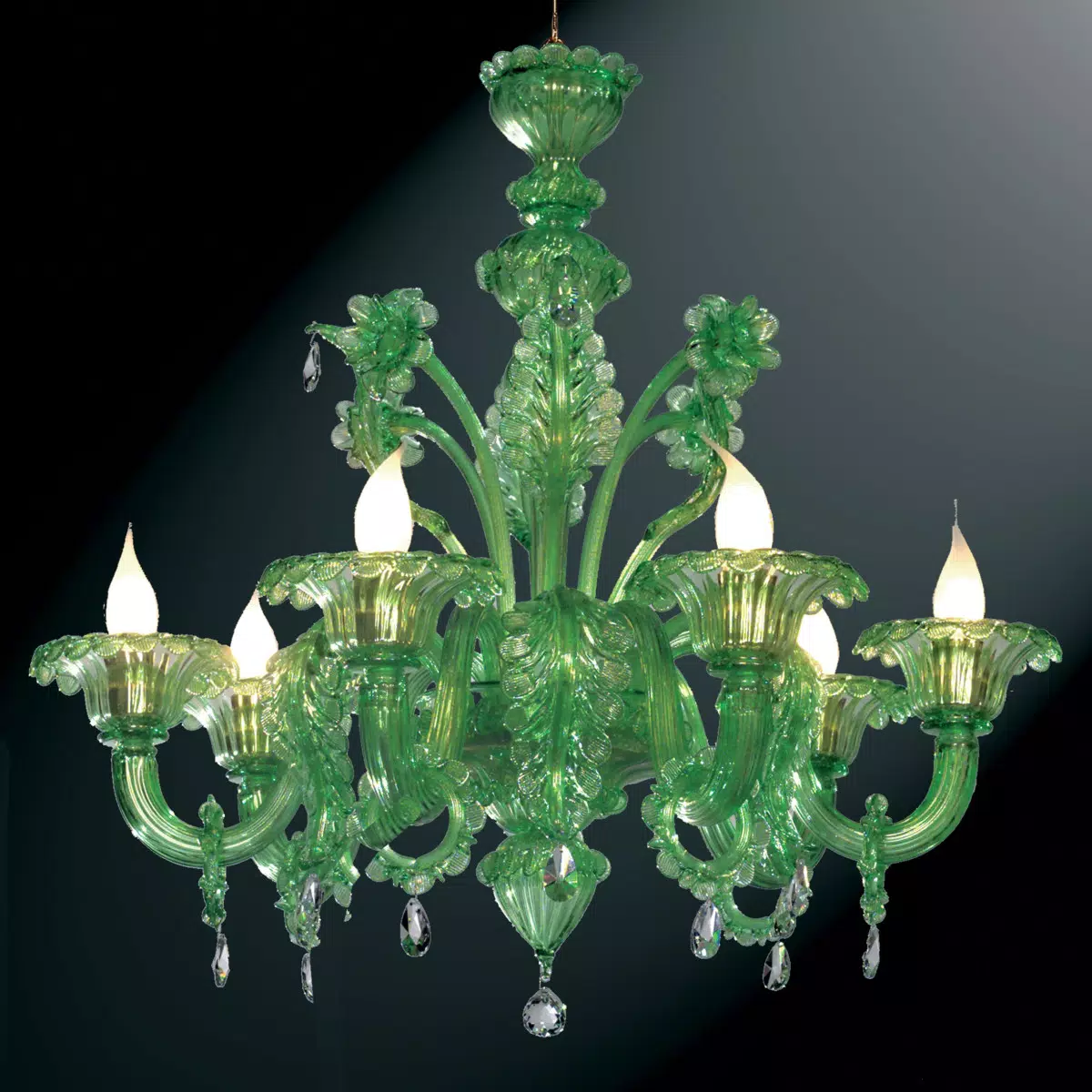 "Giada" green Murano glass chandelier - 6 lights