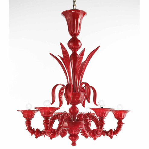 "Paradiso" coral Murano glass chandelier - 6 lights 