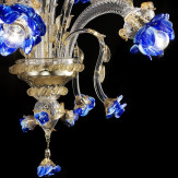 "Manin" lampara de araña de Murano - 3 luces - color transparent oro y azul