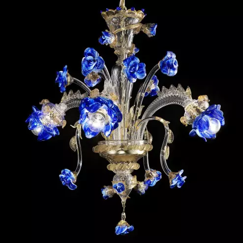 "Manin" lustre en verre de Murano - 3 lumieres - couleur transparent or et bleu