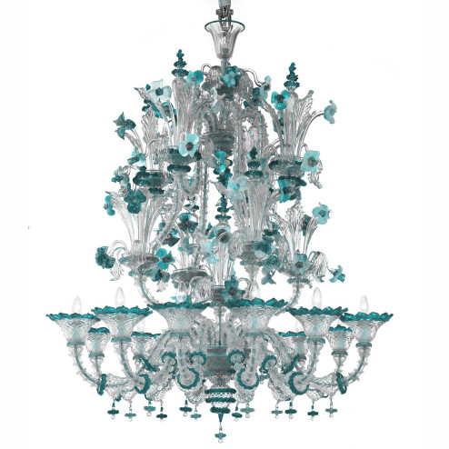 "Santa Fosca" Murano glass chandelier - 12 lights - transparent blue color