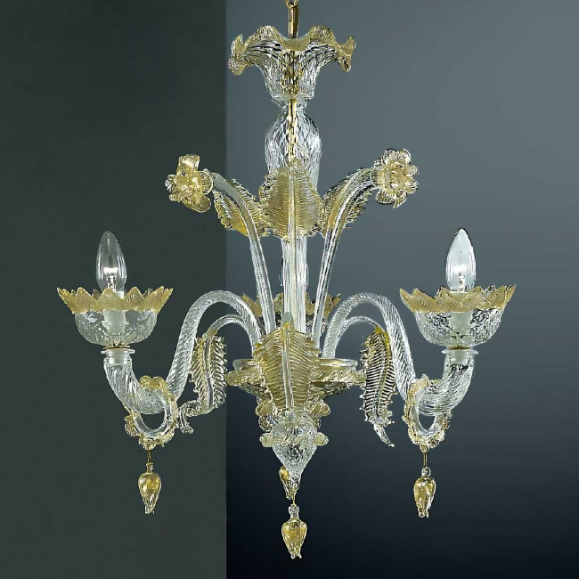 Casanova 3 lumieres Murano chandelier avec des anneaux - couleur or transparent