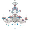 "Nada" lampara de araña de Murano - 6 luces - transparente rosa y azul