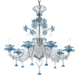 "Nada" lustre en verre de Murano - 6 lumieres- transparent et bleu