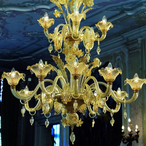 "Artemisia" Murano glass chandelier - 10+5 lights - amber gold color