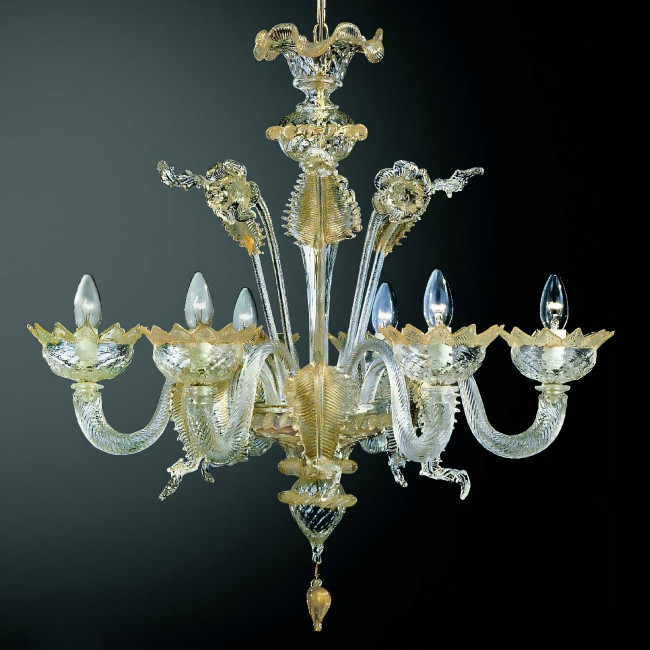 Casanova 6 lights Murano chandelier transparent gold color