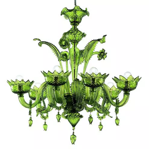 Casanova, 6 luces lampara de Murano con anillos- color verde - detail