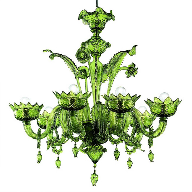 Casanova 6 lumières Murano chandelier avec anneaux - couleur vert - detail