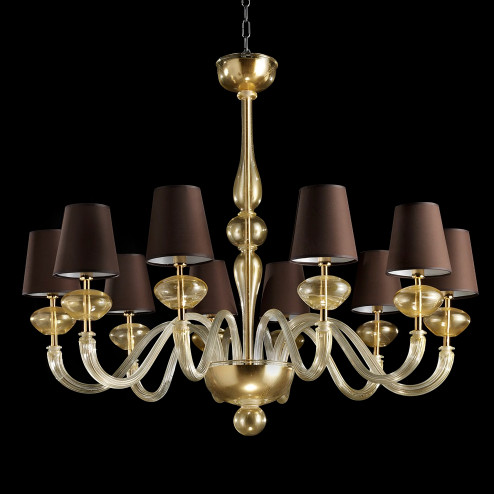 "Castore" Murano glass chandelier - 10 lights - all gold brown lampshades