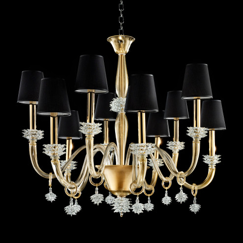 "Sibilla" Murano glas Kronleuchter - 10 flammig - gold und transparentschwarze lampenschirm