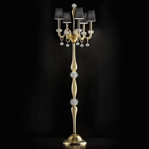 "Sibilla" lampara de pie de Murano - 5 luces - oro pantallas negras