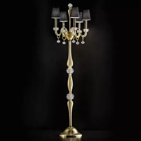 "Sibilla" luminaire en verre de Murano - 5 lumieres - or avec noir abat-jours