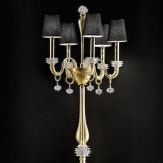 "Sibilla" Murano glas stehleuchte - detail - 5 flammig - gold mit schwarz lampenschirm