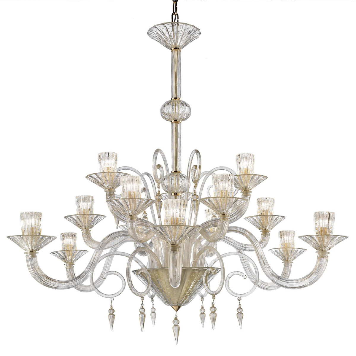 "Dioniso" Murano glass chandelier - 15 lights - all gold
