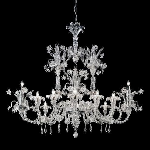 "Oasi" oval Murano glass chandelier - 12 lights - oval shape - transparent