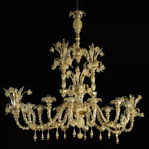 "Oasi" oval Murano glass chandelier - 12 lights - oval shape - all gold