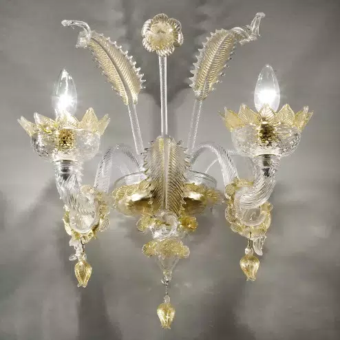 Casanova aplique de Murano 2 luces  con anillos - color transparente oro