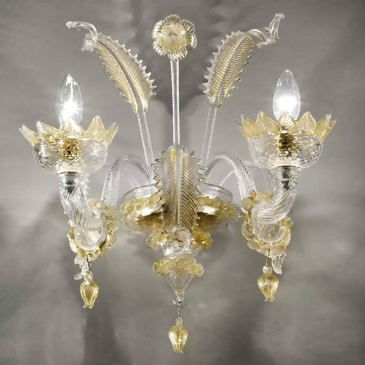 Casanova 2 lights Murano sconce with rings transparent gold color