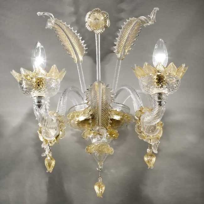 Casanova Murano glas wandleuchte 2 flammig mit Ringen - Farbe transparente Gold