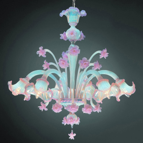 "Minerva" lampara de araña de Murano - 6 luces - opalo y rosa