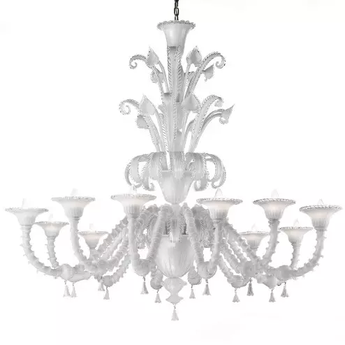 "Teseo" Murano glass chandelier - 12 lights - white and transparent