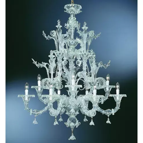 "Maddalena" lampara de araña de Murano - 6+3 luces- transparente - detalle