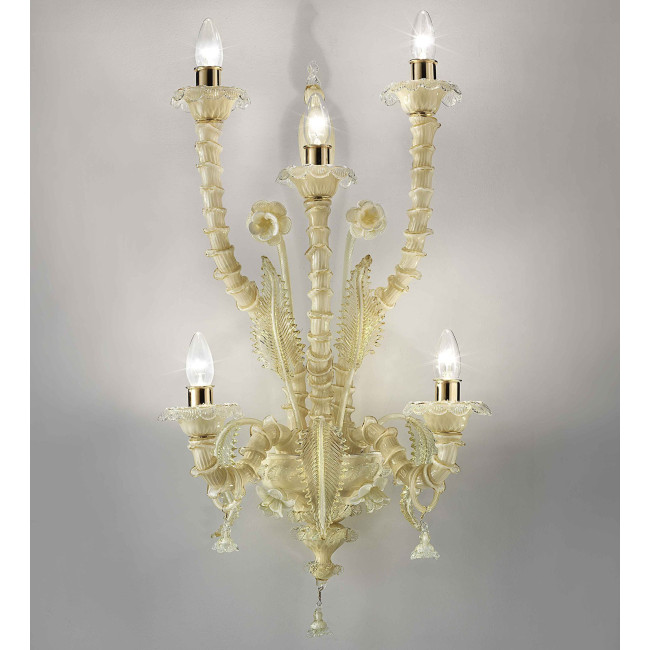 "Maddalena" Murano glass wall sconce - 5 lights - milky amber and gold