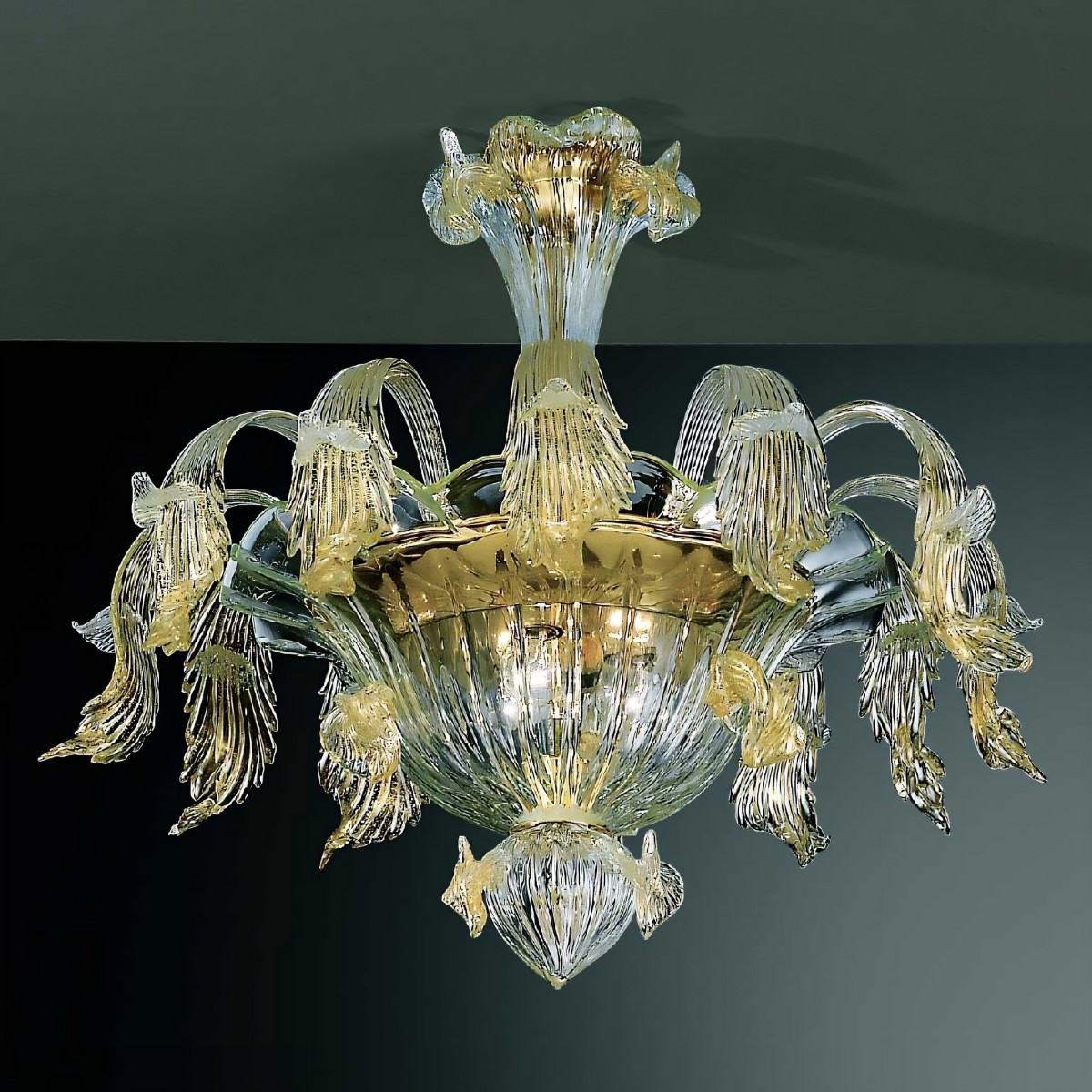 Accademia 6 lights Murano ceiling light - transparent gold color