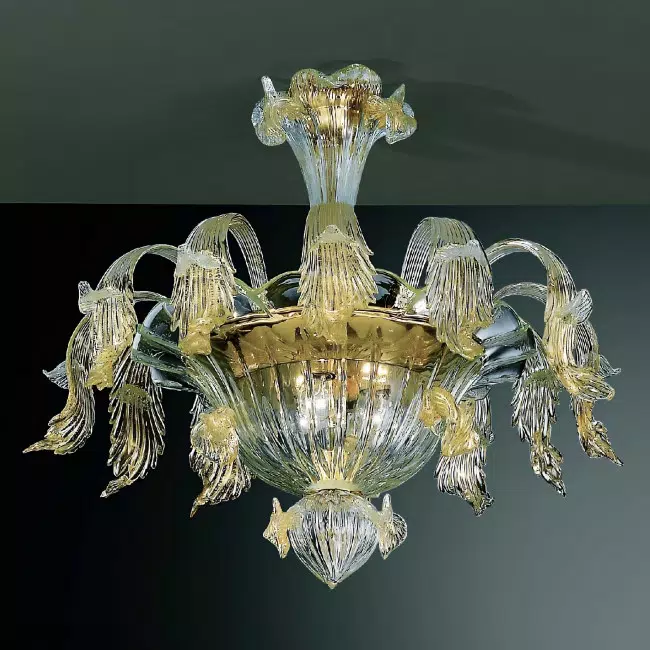 Accademia 6 lights Murano ceiling light - opal and gold color