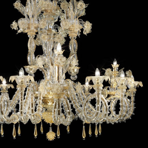 "San Zaccaria" Murano glass chandelier - 12 lights - transparent gold - detail