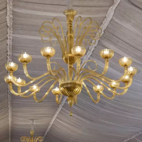 "Sinfonia" lampara de araña de Murano - 15 luces - ambar y gold