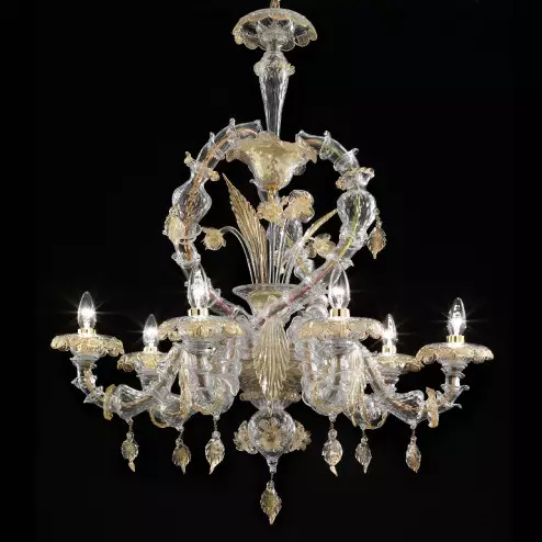 "Prospero" Murano glass chandelier - 6 lights - transparent and gold