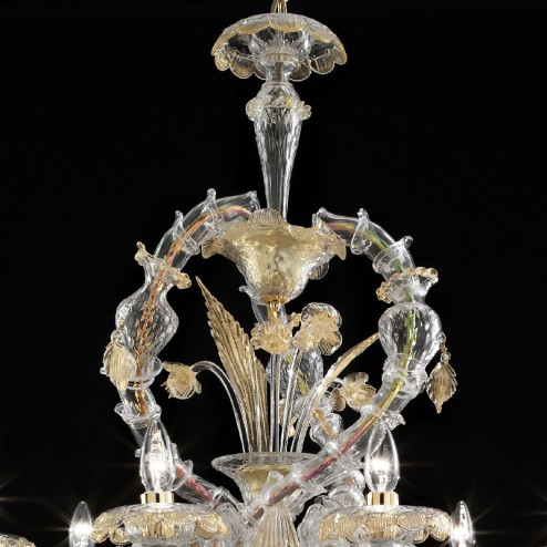 "Prospero" Murano glass chandelier - 6 lights - transparent and gold - detail