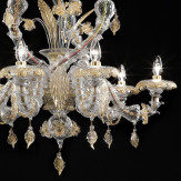 "Prospero" lustre en verre de Murano - 6 lumieres - transparent et or - detail