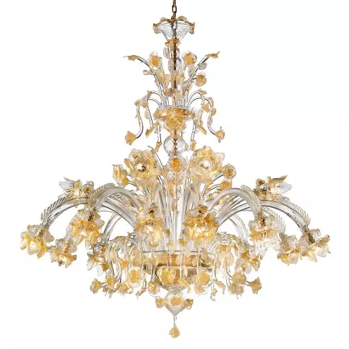 "Rose Dorate" Murano glass chandelier - 12+6 lights - transparent and gold