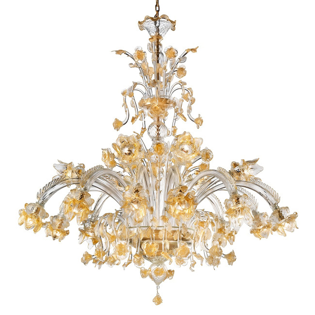 "Rose Dorate" lampara de cristal de Murano - 12+6 luces - transparente y oro