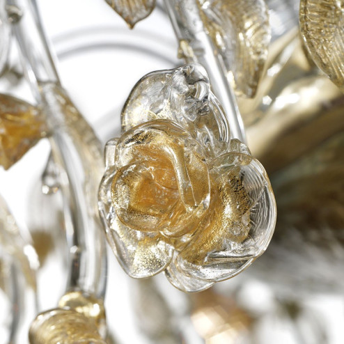"Rose Dorate" Murano glas Kronleuchter - 12+6 flammig - transparent und gold - detail