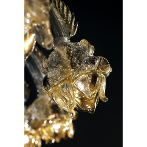 "Rose Dorate" Murano glass chandelier - 12+6 lights - transparent and gold - detail