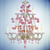 "Cloris" Murano Kronleuchter - 12 flammig - transparent rosa