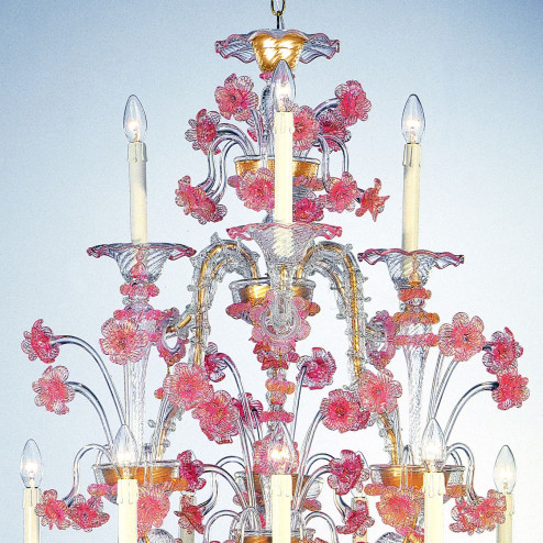 "Cloris" Murano chandelier - 12 lights - transparent pink - detail