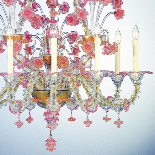"Cloris" lustre Murano - 12 lumieres - transparent rose - detail