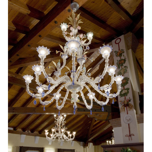 "San Francesco" Murano glass chandelier - 15 lights - transparent polychrome