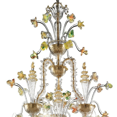 "Santa Caterina" lustre en cristal de Murano - 9 lumieres - transparent or et polychrome