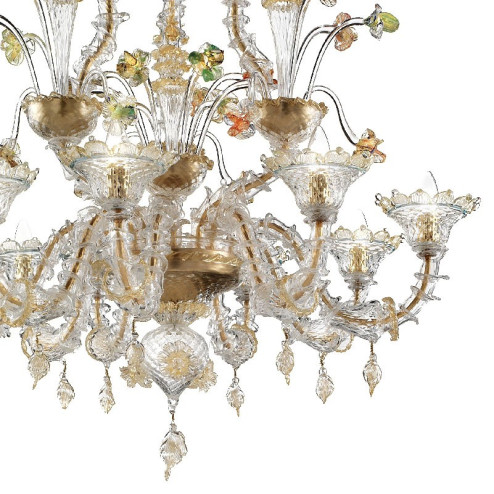 "Santa Caterina" Murano glass chandelier - 9 lights - transparent gold polychrome