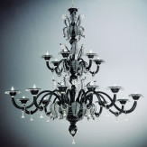 "Santa Lucia" lampara de araña a dos niveles de Murano - 18 luces - colores negro y transparente